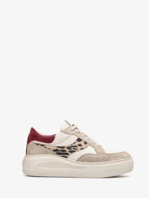 Unisa Five Trainers Off White with Leopard Print Detail