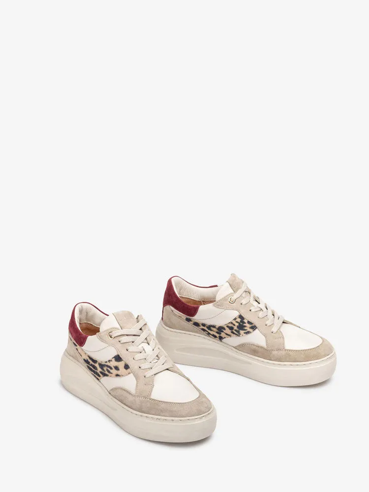 Unisa Five Trainers Off White with Leopard Print Detail