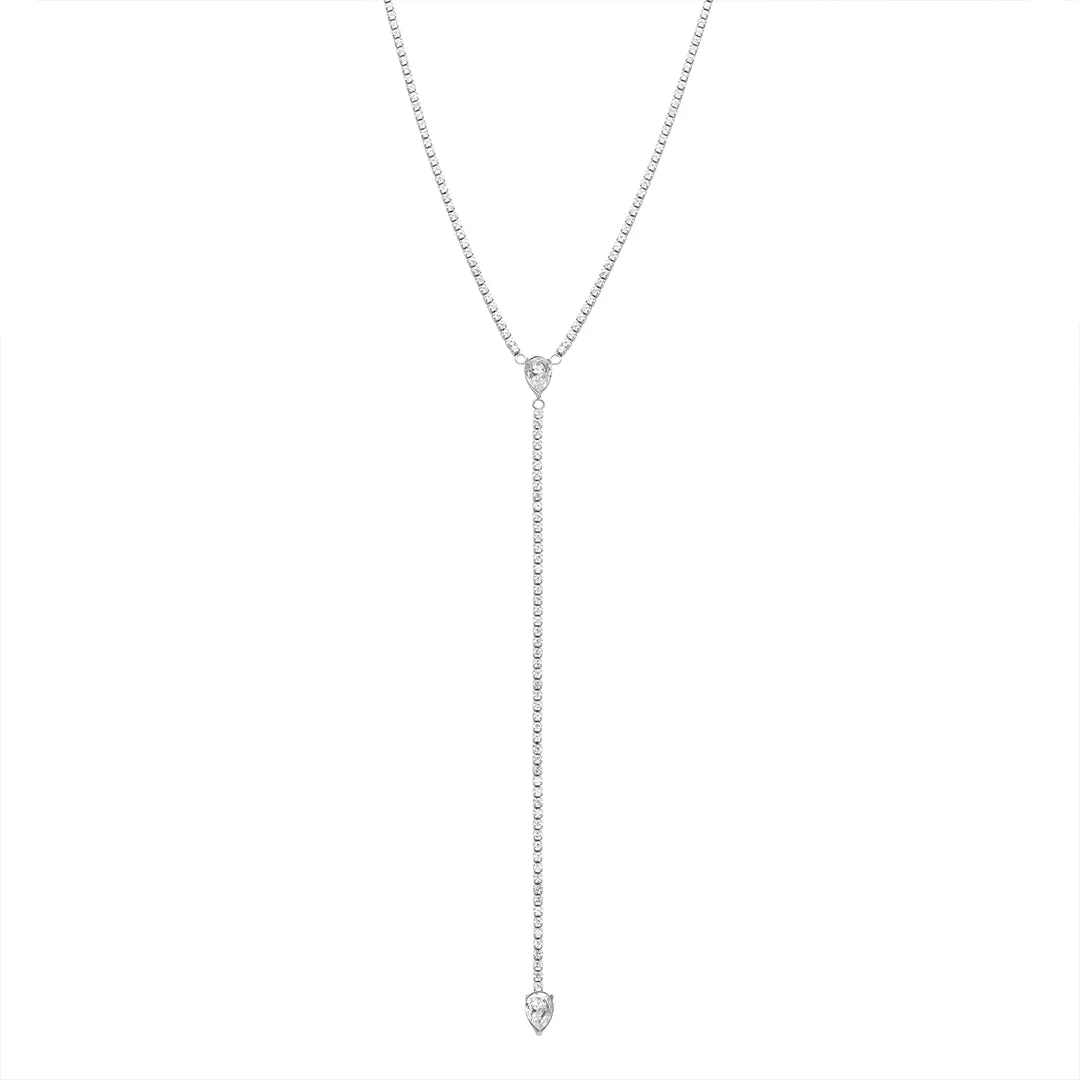 Water Resistant Crystal Y- Lariat Drop Tennis Chain Necklace