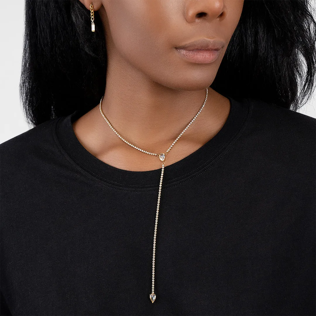 Water Resistant Crystal Y- Lariat Drop Tennis Chain Necklace