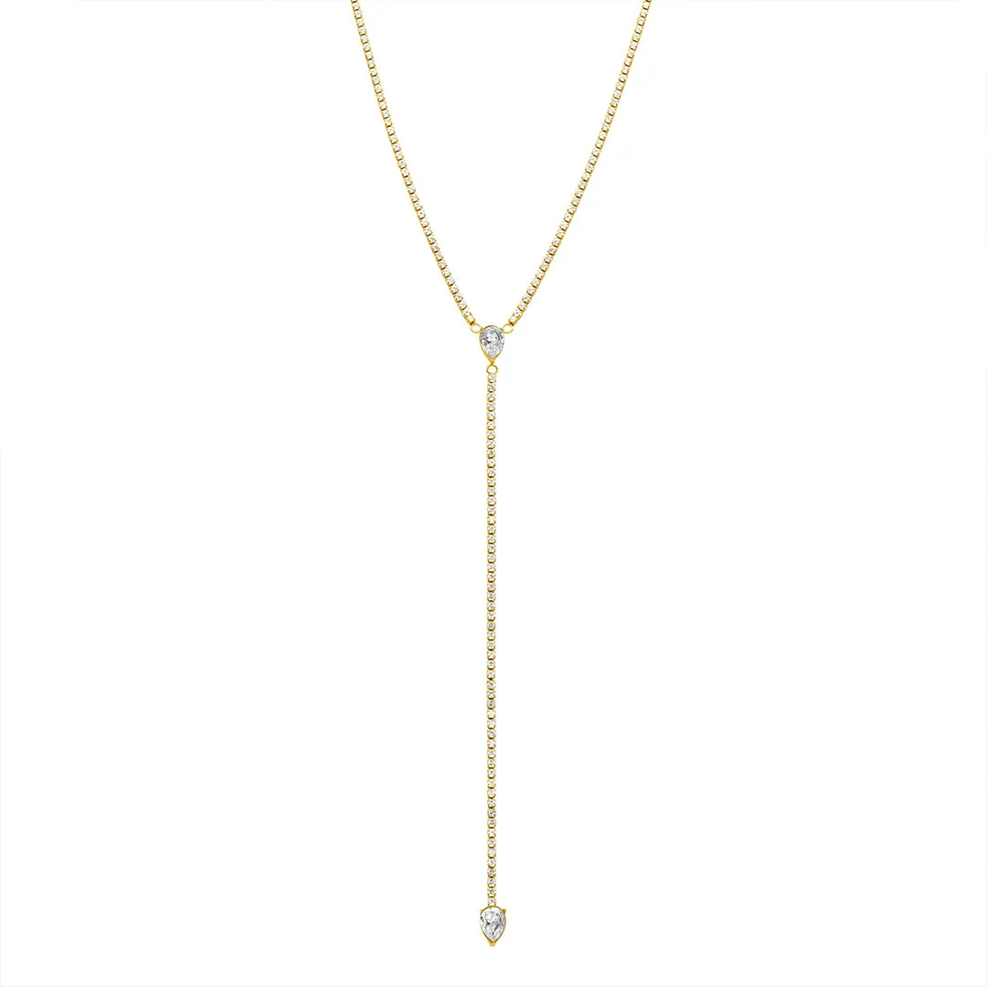 Water Resistant Crystal Y- Lariat Drop Tennis Chain Necklace