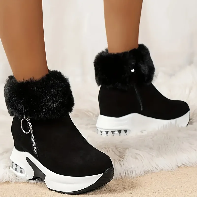 Women's Platform Wedges Ankle Boots, Casual Push Lined Side Zipper Short Boots, Warm & Comfortable Winter Shoes