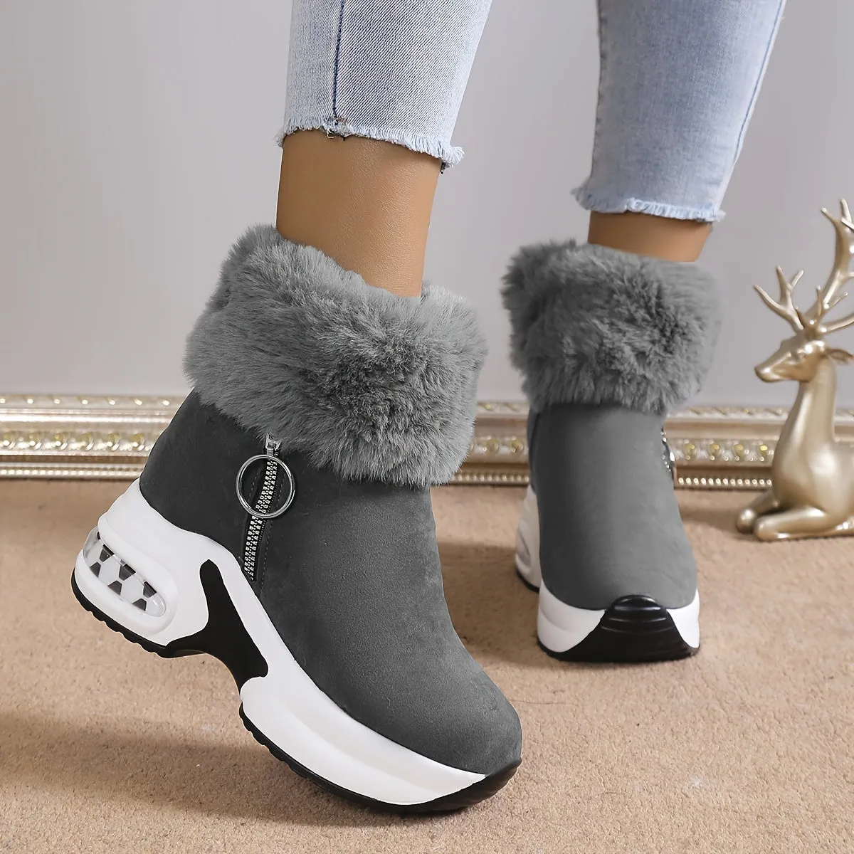 Women's Platform Wedges Ankle Boots, Casual Push Lined Side Zipper Short Boots, Warm & Comfortable Winter Shoes