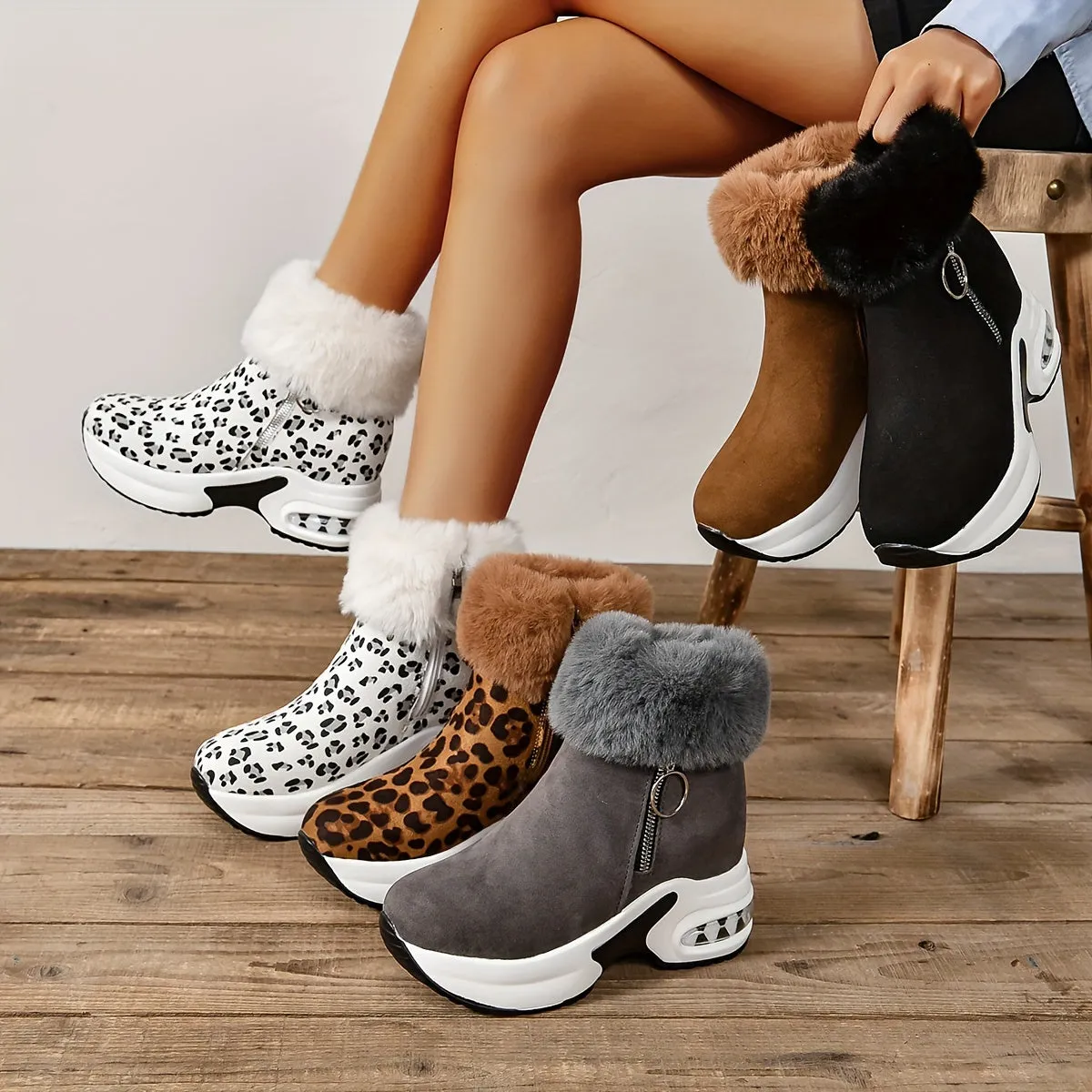 Women's Platform Wedges Ankle Boots, Casual Push Lined Side Zipper Short Boots, Warm & Comfortable Winter Shoes