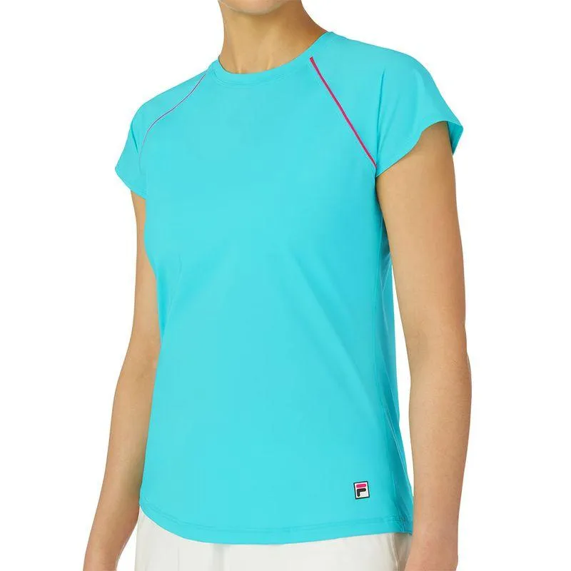 Women's Tie Breaker Short Sleeve Tennis Top Blue Radiance and Pink Glo