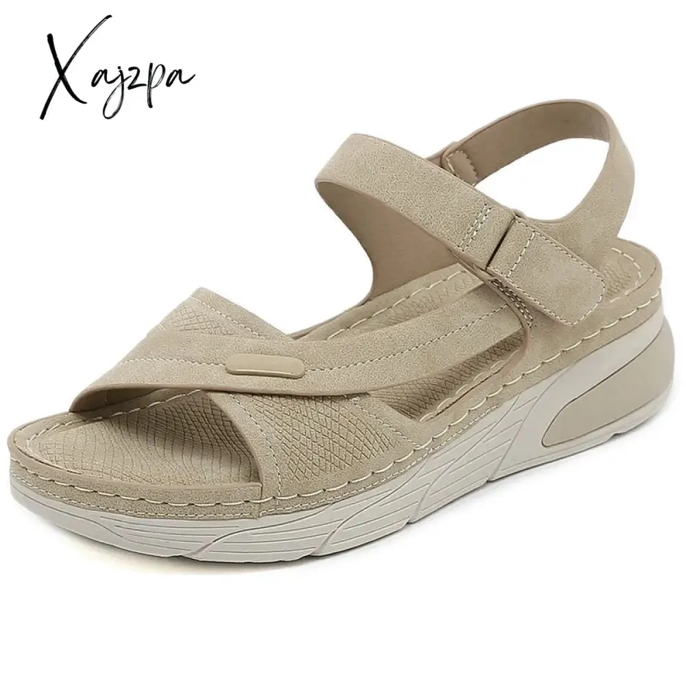 Xajzpa - Genuine Leather Shoes Women Comfortable Sandals Ladies Slip-on Wedge Sandals Sports Beach Walk Shoes Summer Fashion Casual Shoes