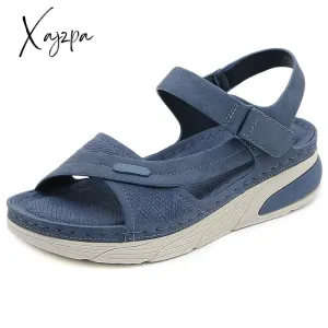 Xajzpa - Genuine Leather Shoes Women Comfortable Sandals Ladies Slip-on Wedge Sandals Sports Beach Walk Shoes Summer Fashion Casual Shoes