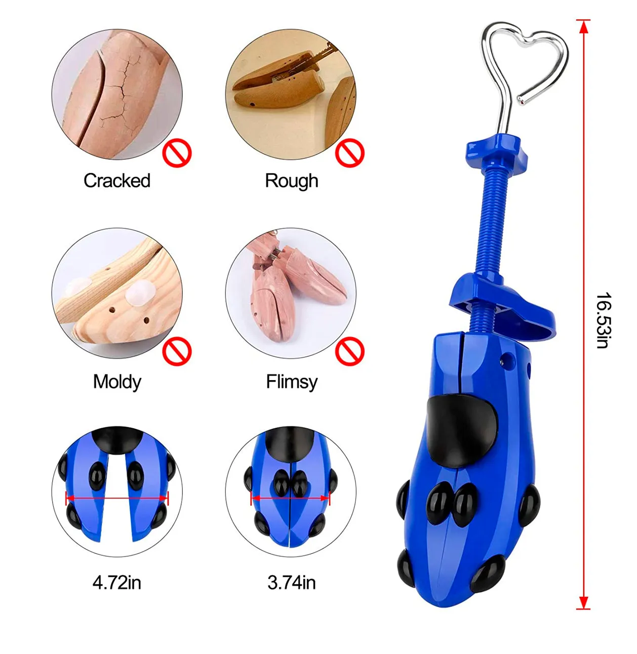 XYH Shoe Stretcher with Dust-Proof Bag, Pair of Tough Plastic Premium Shoe Stretchers, Adjustable Width and Length. Color Blue